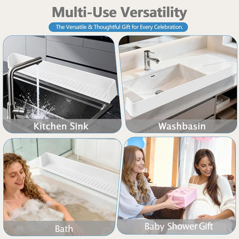 31.5" 11 Bathtub Splash Guard for Tub Kids, Silicone Splash Shield with Suction Cups, Toy Tray Shelf, No Spill Water
