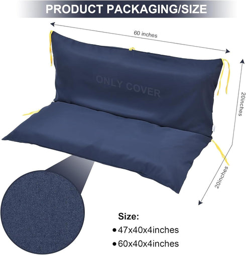 RJGKXE (60"W 40"D 4"T, Three Seat Swing Replacement Cushions Only Cover, Anti-Slip Tie Rope Design Bench Cushions Cover