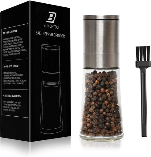 Bunchtou Original Stainless Steel Pepper Grinder or Salt Mill 1pk - Coarseness Adjustable