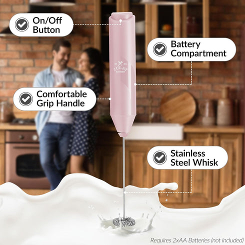 Zulay Kitchen Powerful Milk Frother Wand, Mini Handheld Stainless Steel Drink Mixer for Coffee, Lattes, Cappuccino