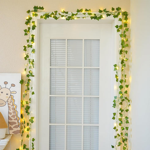 33FT 100 KASZOO LED Ivy Vine Lights - PVC Plug in Leaf String Lights with Remote & Timer, Pre-Wrapped Garland