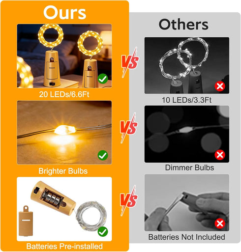 15 Pack 20 6.5 VOOKRY Wine Bottle Lights with Cork, LED ft Cork Lights Battery Operated Mini Copper Wire Bottle Lights