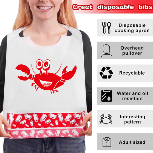 50 23 Inches SATINIOR Pieces Disposable Adults Crab Bibs with Pocket Plastic Funny Bib for Seafood Restaurants and Crab