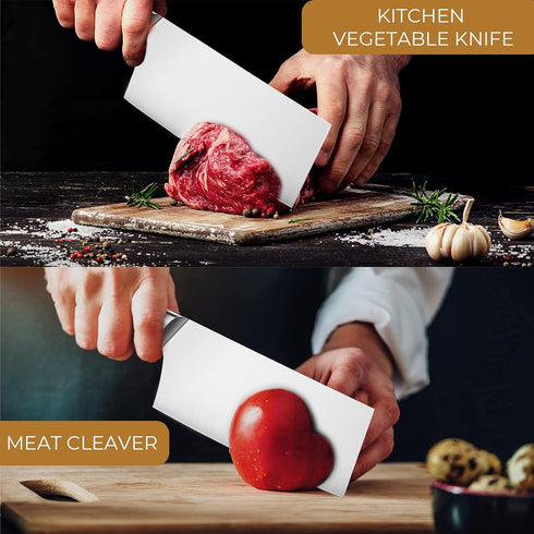 7 Inch Cleaver Knife, Chinese Chopping Knife Cleaver, Sharp Meat Cleaver for Meat Cutting, German Steel & Ergonomic