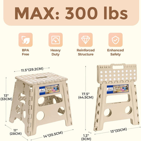 13 Inch 300 lbs, ACKO Folding Step Stool, Non-Slip Foldable Step Stool for Adults & Kids, Up to Lightweight Collapsible