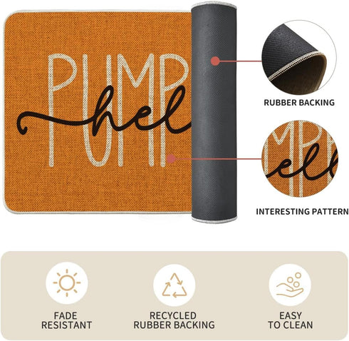 Artoid Mode Orange Buffalo Plaid Hello Pumpkin Fall Kitchen Mats Set of 2, Low-Profile Home Decor