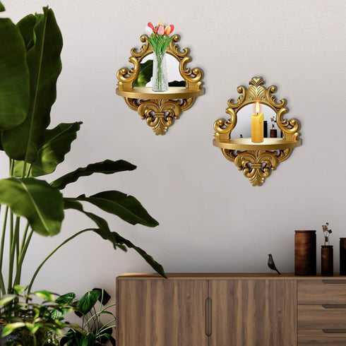 Set 2 Three-Dimensional Relief Candle Sconces Rustic Wall Mount Candle Holders Wood Hanging Wall Decor Mirrored Wall