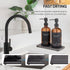 NEECZS Set Holder,16 Oz Set,Stainless Kitchen Soap Dispenser with Instant Dry Tray & Sponge Hand and Dish Soap Amber