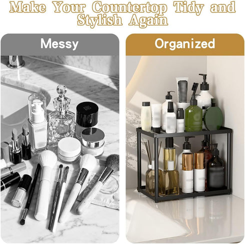 DwellDeal 2 Counter Countertop Tier Bathroom Organizer, Rectangular Vanity Organizer Shelf, Skincare and Makeup Storage