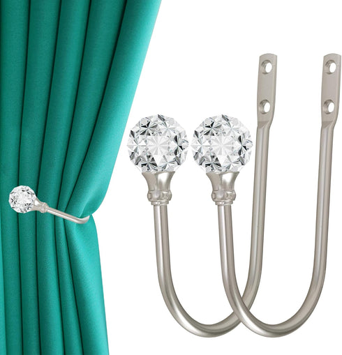 Curtain Holdback, 2pcs Wall Mounted Drapery Tiebacks with Clear Crystal Ball, Heavy Duty Metal Decorative Curtain