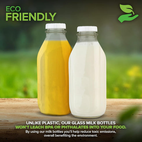Stock Your Home 32 Oz Glass Milk Bottle with Lid (3 Pack) - Reusable Food Grade Container for Milk, Juice, Water, Honey