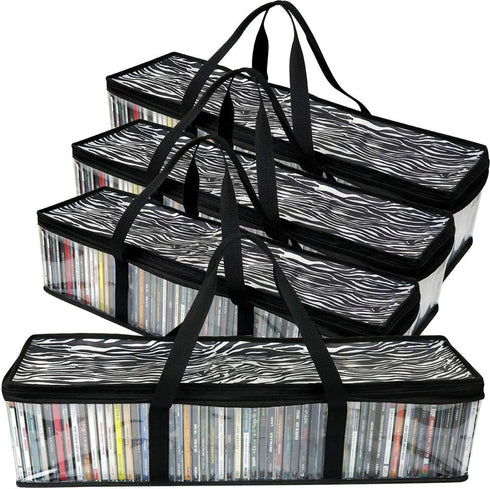 Evelots 4 Pack CD Storage Bags, Clear PVC Plastic Holds 192 CDs with Cases, Strong Handles for Protection