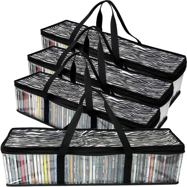 Evelots 4 Pack CD Storage Bags, Clear PVC Plastic Holds 192 CDs with Cases, Strong Handles for Protection