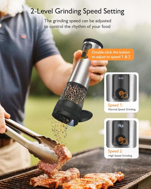 Set, 2-Speed Setting, 5 Electric Salt and Pepper Grinder Upgraded External Adjustable Coarseness, Battery Display