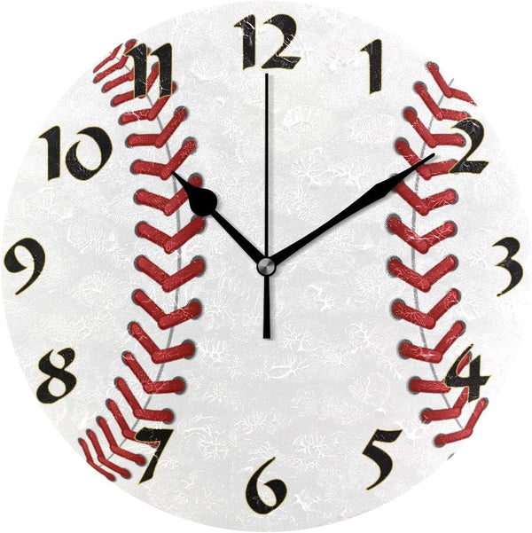 Cute Arabic Numeral Design Baseball Silent Non-Ticking Round Wall Clock, Vintage Design 9.45 Inch