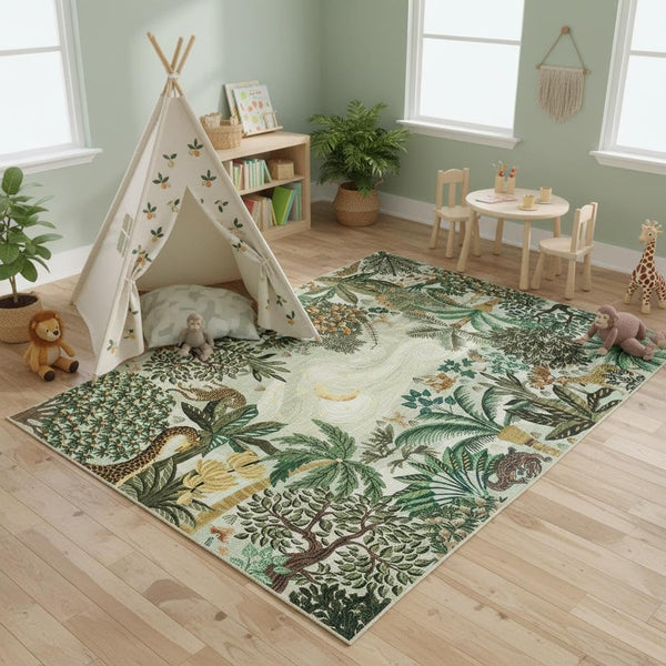 GarveeHome 4x6 Washable Area Rug for Kids Room, Jungle Animal Soft Bedroom