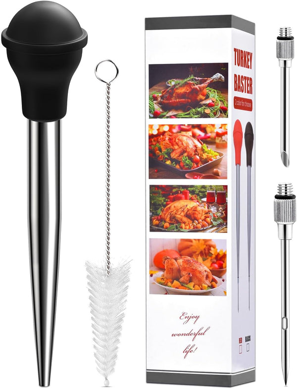 ARRITZ Long Turkey Baster, Stainless Steel Baster for Cooking with Cleaning Brush and 2 Syringe Needles