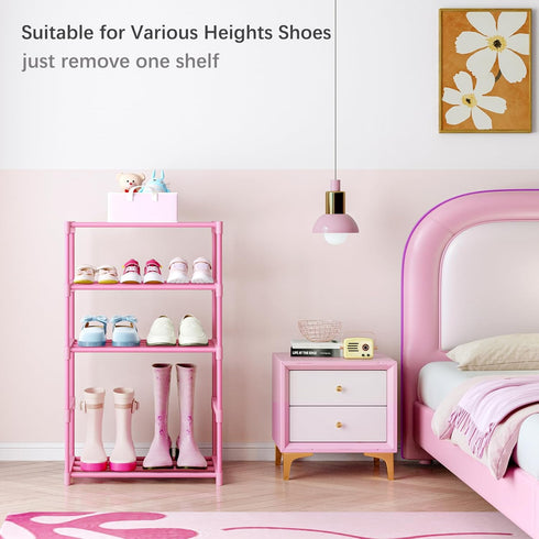 3-Tier Closet, 5-7 HITHIM Pink Shoe Racks for Women/Girls/Kids' Small Shoe Storage for Pairs, Lightweight Stackable