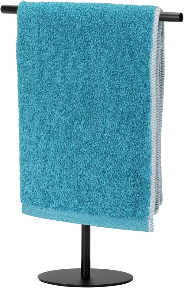 Black Hand Towel Holder Stand for Bathroom Vanity, Stainless Steel T-Shape Freestanding Towel Rack for Kitchen