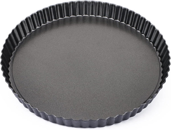 Beasea 10 Inch Tart Pan with Removable Bottom, Non-Stick Quiche Pie Shell, Fluted Edge Carbon Steel