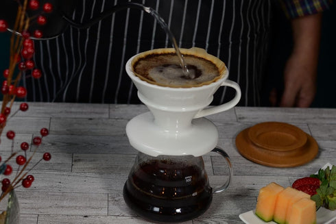 Fine Ceramic Pour Over Coffee Maker, V60#2 Cone Filter, Makes 1-4 Cups with Water Dripping Tray