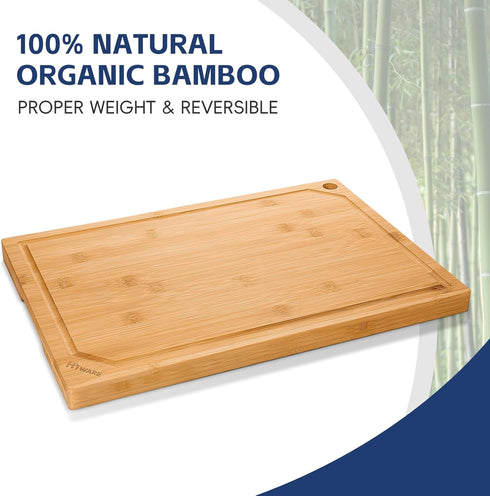 Hiware Wood Cutting Boards for Kitchen - Heavy Duty Bamboo Cutting Board Set for Meat, Vegetables, Set of 3