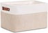 DULLEMELO Collapsible Rectangle Fabric Storage Basket, Organizing Clothes, Toys, Laundry, White & Khaki