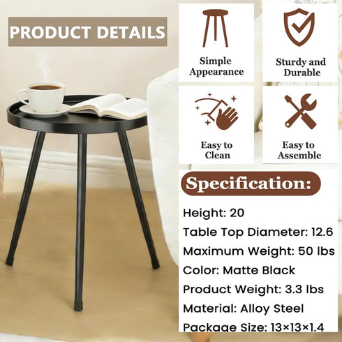 LMGVRZK Small Round Side Table Metal End Table Outdoor Black Side Table Mid-Century Modern Accent Table for Office