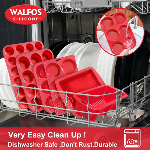 Walfos Silicone Muffin Top Pan Set, Non-Stick Whoopie Pie Baking Pans, Food Grade, Set of 2, Dishwasher Safe