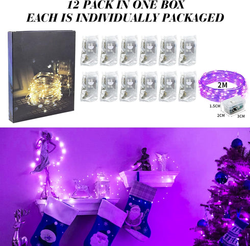 12 Pack 7Ft 20 3 ZGWJ Battery Powered Fairy Lights, Mixed Colors Mini LED Silver Wires, Modes for DIY, Party, Wedding