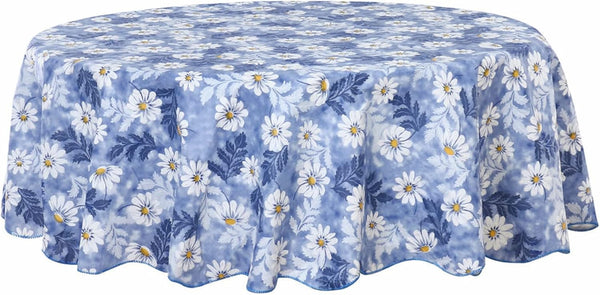 uxcell Waterproof Vinyl Round Tablecloth 60" Dia, Blue Flower Pattern for Wedding/Restaurant/Parties