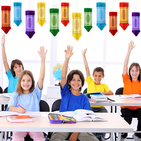 12 Pcs Crayon Pencil Hanging Honeycomb, Welcome Back to School Classroom Decorations for Teacher Appreciation Week