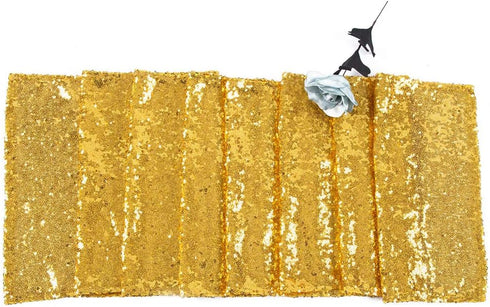 JYFLZQ Gold Sequin Table Runner 12"x108", Glitter Sequin Fabric for Wedding & Birthday Party Decor