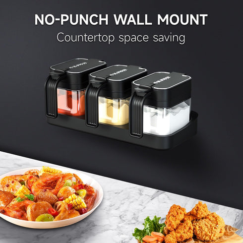 Mlici Set 3 13.52 Set Countertop Seasoning Containers with Lid and Spoon, of Glass Salt and Sugar Container, Ounce Wall