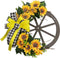 Sunflower Wagon Wheel Wreath for Front Door, Wooden Decor with Sunflower and Bow, 17.7in Spring Wreath