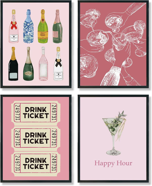 ULEGIE Bar Cart Wall Decor, Trendy Retro Champagne Cocktail Cheers Wall Art Decor