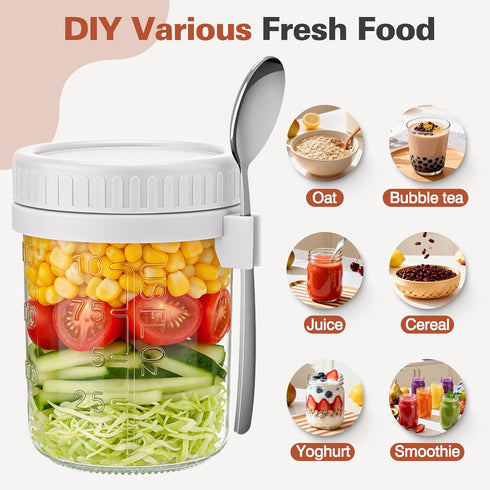 4 Pack 16 oz Overnight Oats Containers with Lids and Spoons, Airtight Oatmeal Container with Measurement Marks