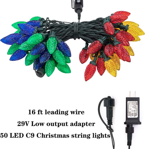 AWQ 50LED 49 C9 8 (50, FT Christmas String Lights Plug in Fairy Twinkle String Lights Modes Timer Function Waterproof