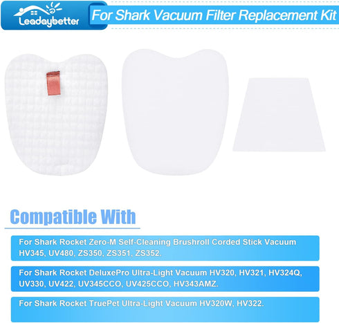 Leadaybetter HV343amz Filter Replacement for Shark Rocket DeluxePro Zero-M Ultra-Light HV345 HV343 ZS350 ZS351 ZS351C ZS352 UV480 HV322 HV320 Corded Stick Vacuum, Part # XPMFK320 & 1084FTV320 (8 Pack)