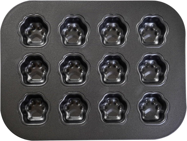 Mini Dog Cat Paw Print Baking Pan, 12 Cup Nonstick Madeleine Mold for Frozen Treats, Muffins, and Ice Cubes