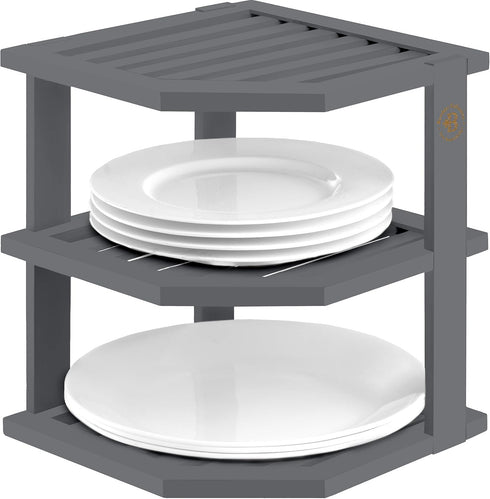 Bambuesi Plate Organizer for Cabinet, Bamboo Kitchen and Bathroom Organization for Space Saving