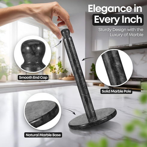 12 inch Countertop Flexzion Marble Paper Towel Holder (Black) - Kitchen Paper Towel Holder Stand Rack with Roll