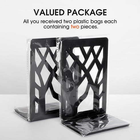 7 4.7 3.5, Black,2 Pair/4 MaxGear Book Ends Tree Design Modern Bookends for Shelves, Non-Skid Book Holder, Heavy Duty