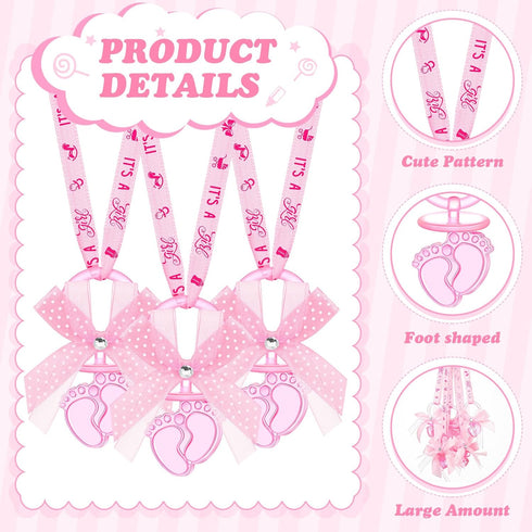 60 TrelaCo Pcs Shower Party Pacifiers Necklace Acrylic Pacifiers Feet Necklace Charm Favors for Guests Shower Party