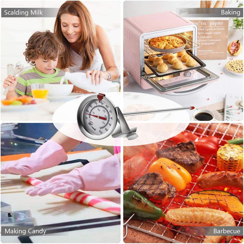 KT THERMO Deep Fry Thermometer with Instant Read, 12" Stainless Steel Meat Cooking Thermometer (2-Pack)