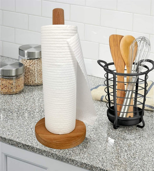 Wooden Paper Towel Holder, Countertop Standing Organizer for Kitchen and Dining Table, Roll Dispenser