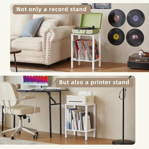 2-Tier 100 Albums, LELELINKY Record Player Stand with Vinyl Record Storage up to Bedroom Record Holder