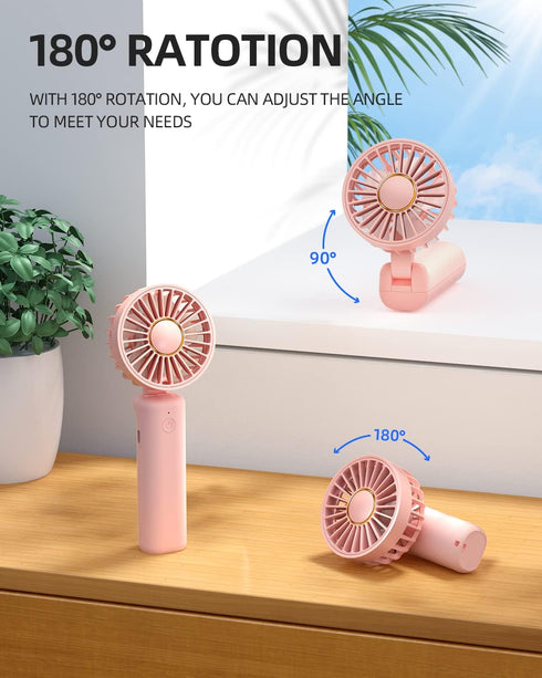 FrSara Mini Handheld Fan, Rechargeable Small Folding Fan, 3-Speed, 2000mAh Power Bank, Portable for Outdoor Travel