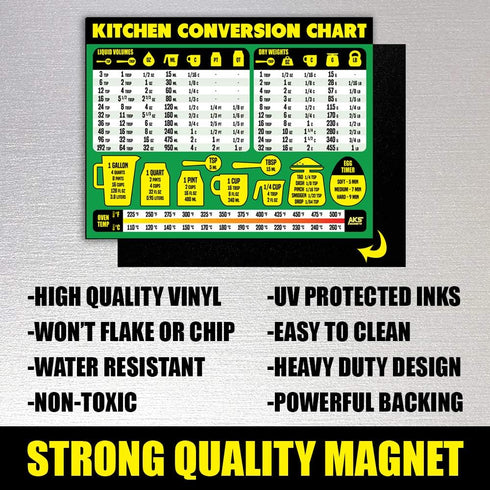 Kitchen Conversion Chart Magnet - Extra Large 11” x 8.5” Measurement Cheat Sheet for Cooking and Baking Recipes