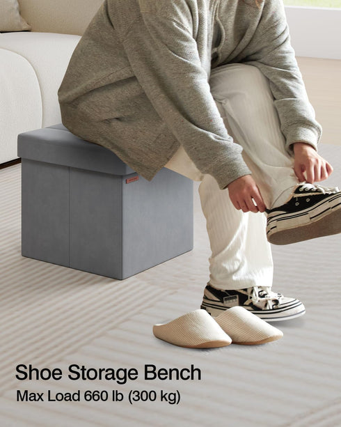 Office,15 15 15 Inches, 300 UASND04G ABHENG Folding Storage Ottoman, Velvet Storage Bench, Footrest, Footstool